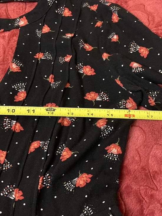 Free People Tegan Black Mini Dress Red Floral Print Pleated Long Sleeve Sz 0 - Picture 6 of 8